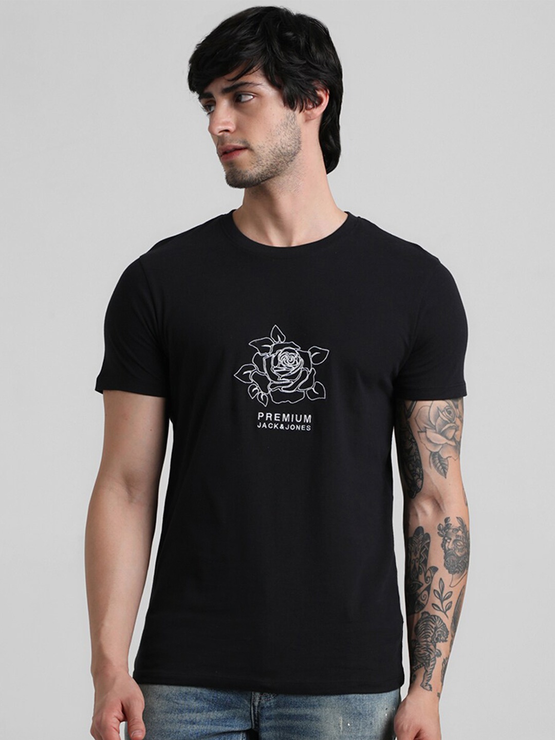 

Jack & Jones Men Printed Cotton T-shirt, Black