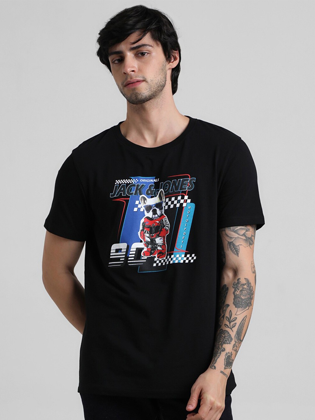 

Jack & Jones Typography Printed Cotton Slim Fit T-shirt, Black