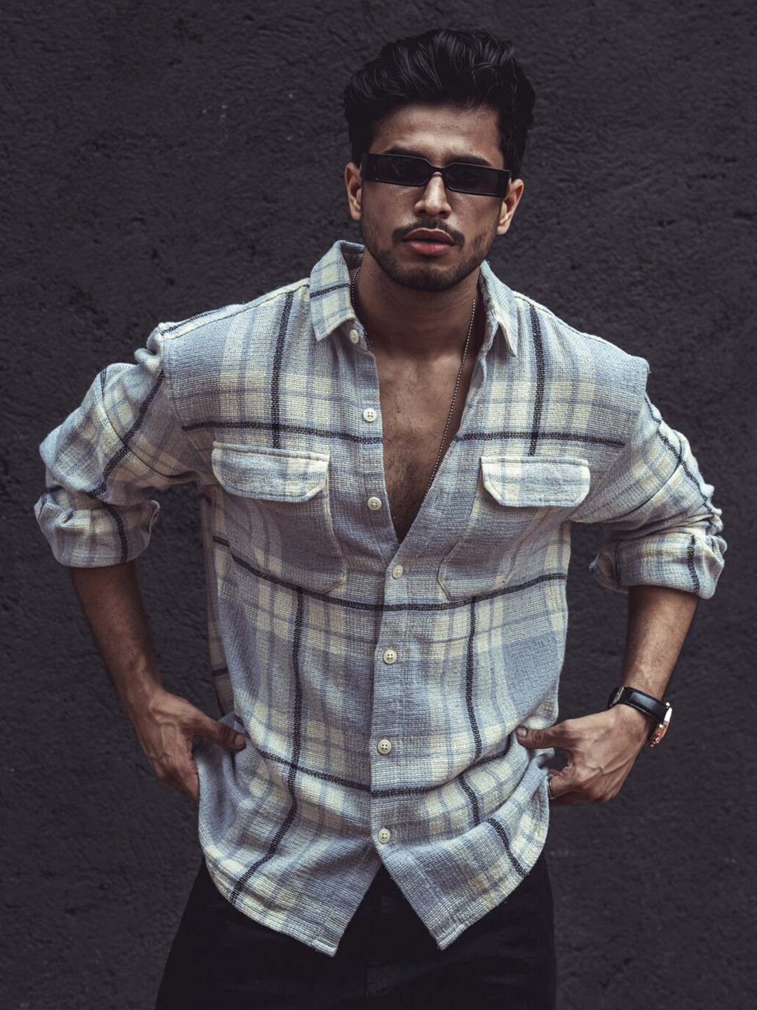 

Powerlook Tartan Checked Opaque India Slim Casual Shirt, Grey