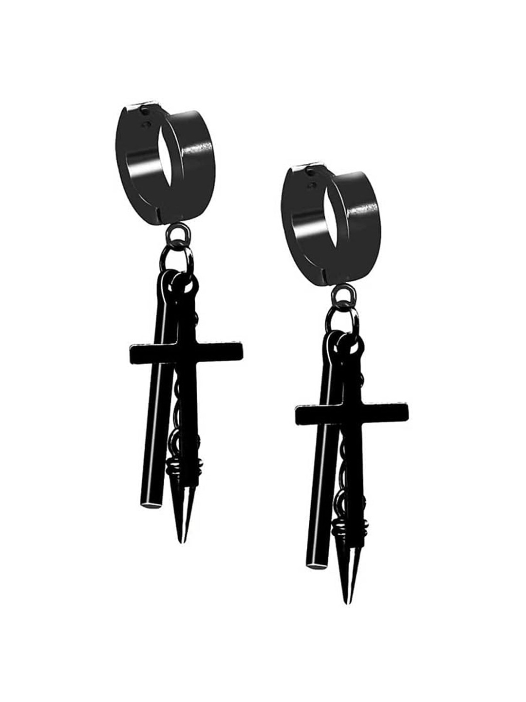 

KRYSTALZ Set Of 2 Stainless Steel Drop Earrings, Black