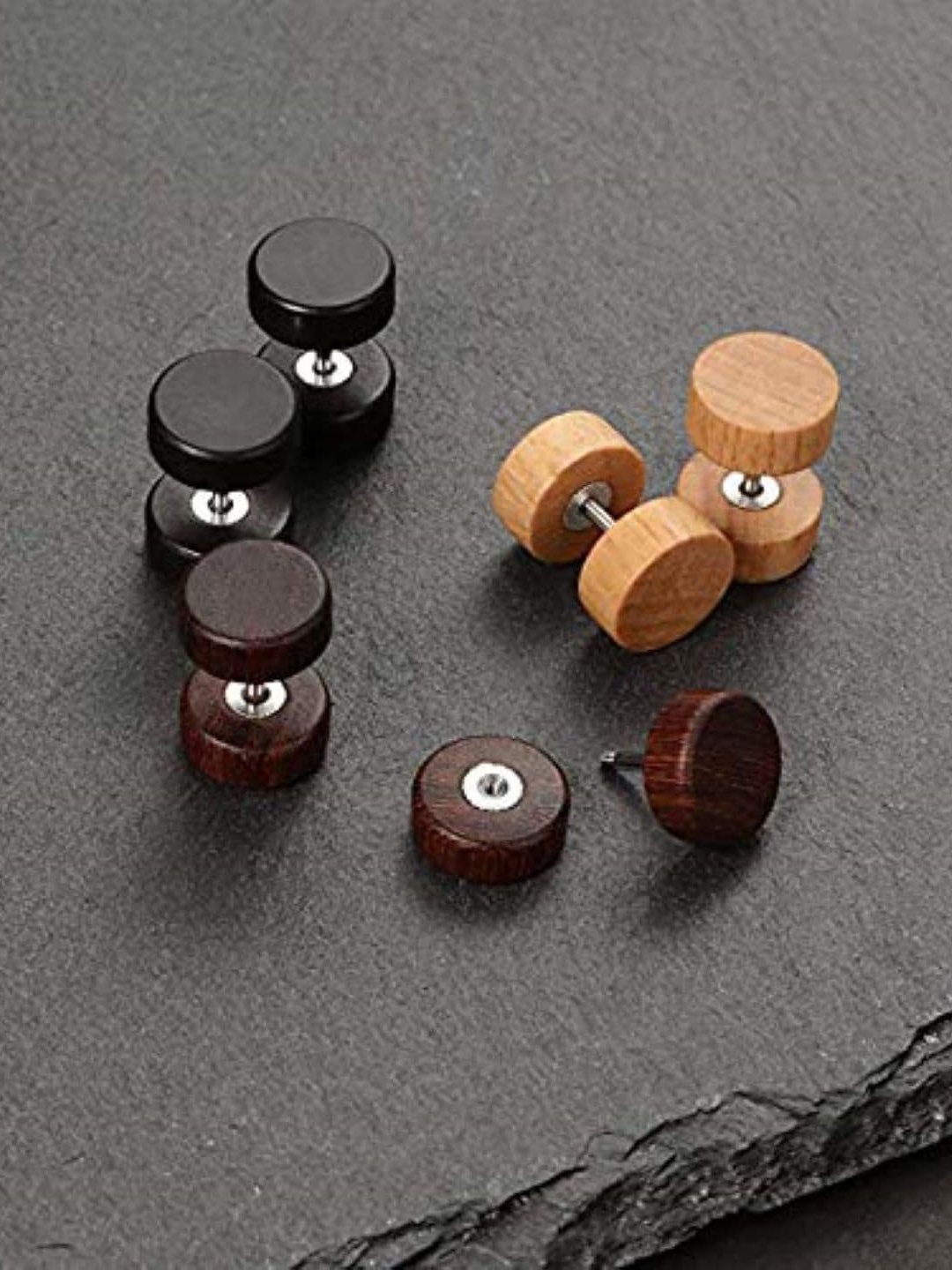 

KRYSTALZ Set Of 3 Wooden Circular Studs, Black