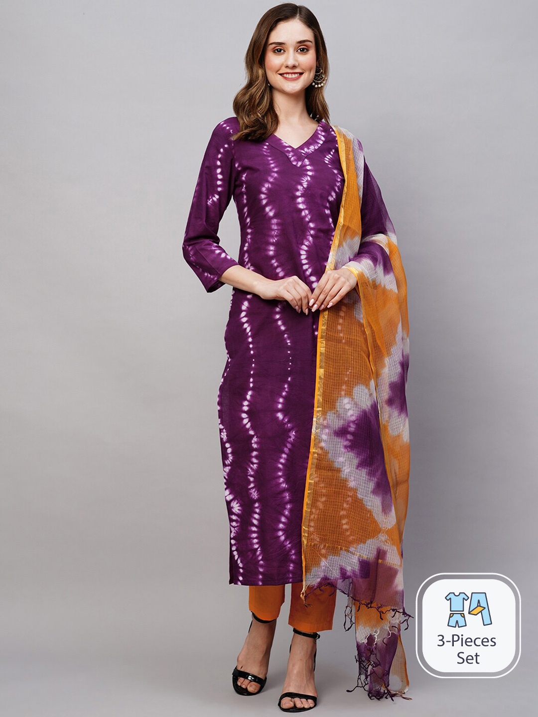 

KALINI Abstract Dyed Straight Kurta & Trousers With Dupatta, Pink