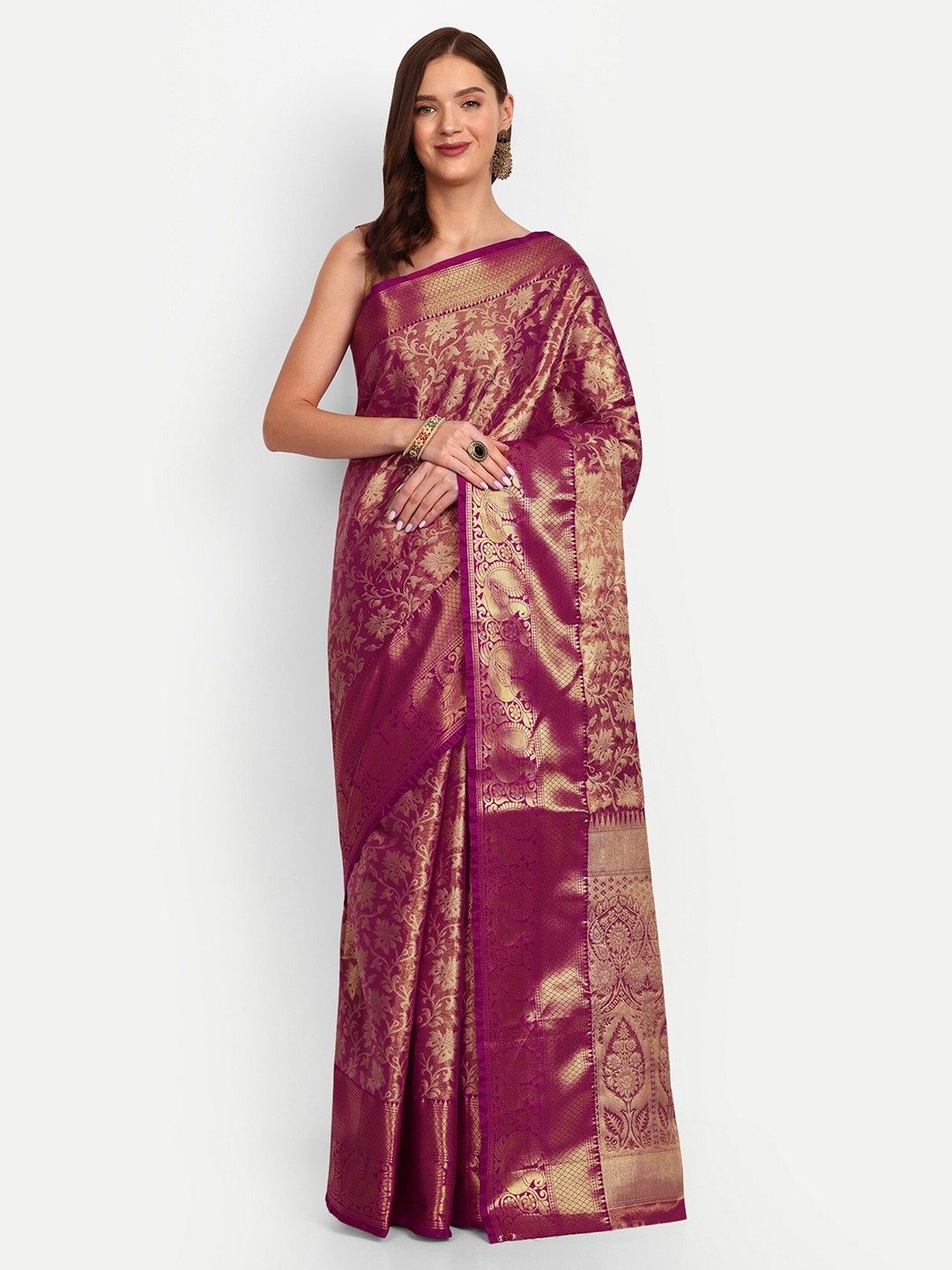 

DrapeMall Ethnic Motifs Woven Design Zari Art Silk Kanjeevaram Saree, Pink