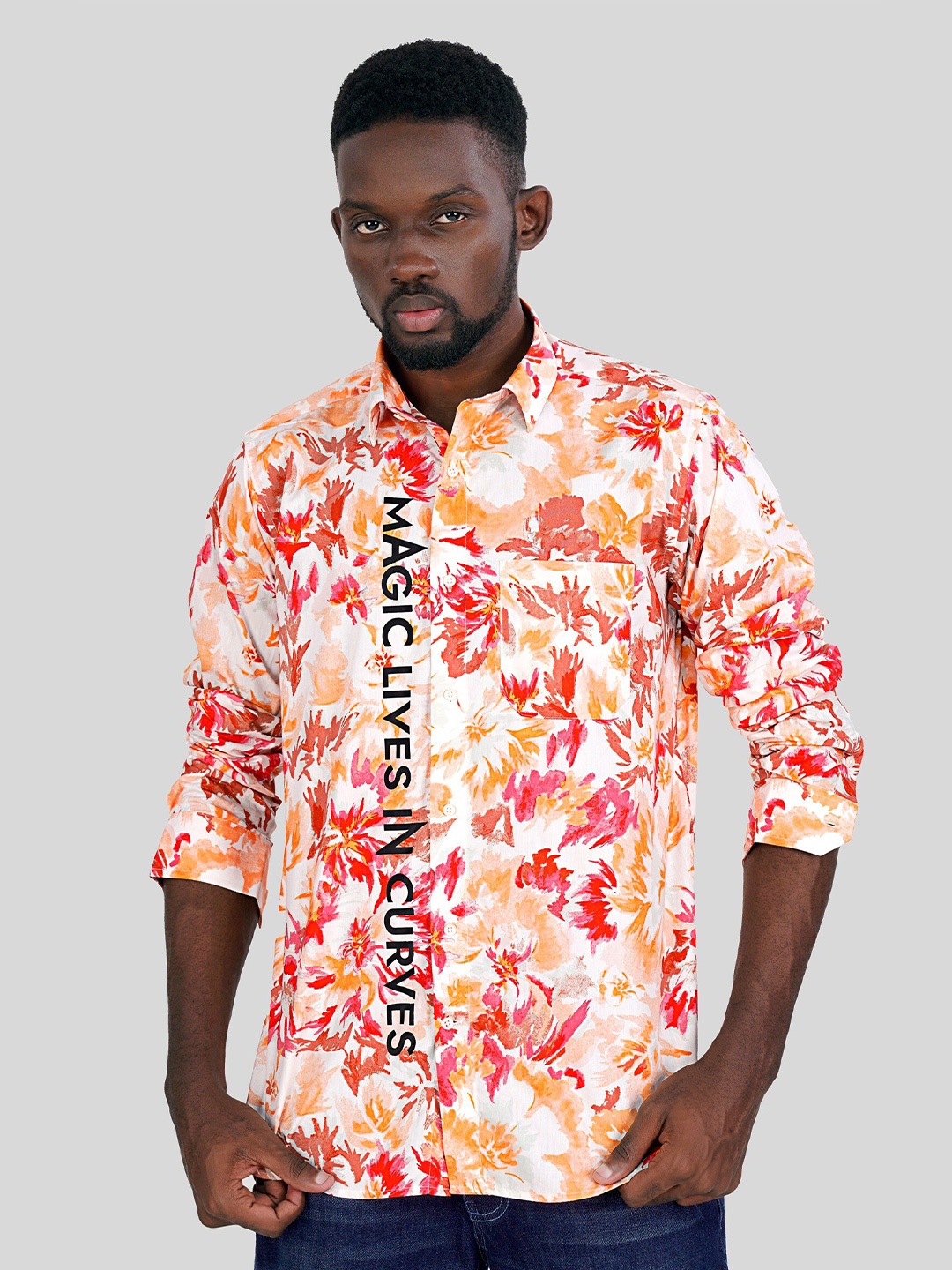 

FRENCH CROWN Standard Floral Printed Pure Cotton Shirt, Red