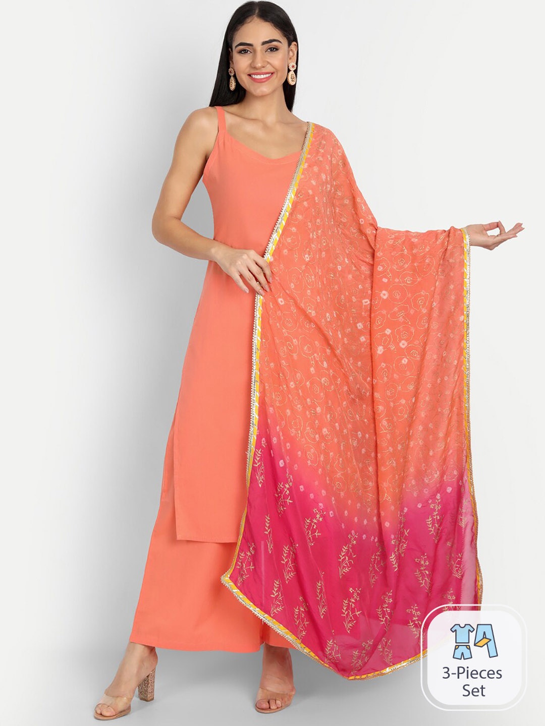 

INDOKASH Pure Cotton Kurta & Palazzos With Dupatta, Orange