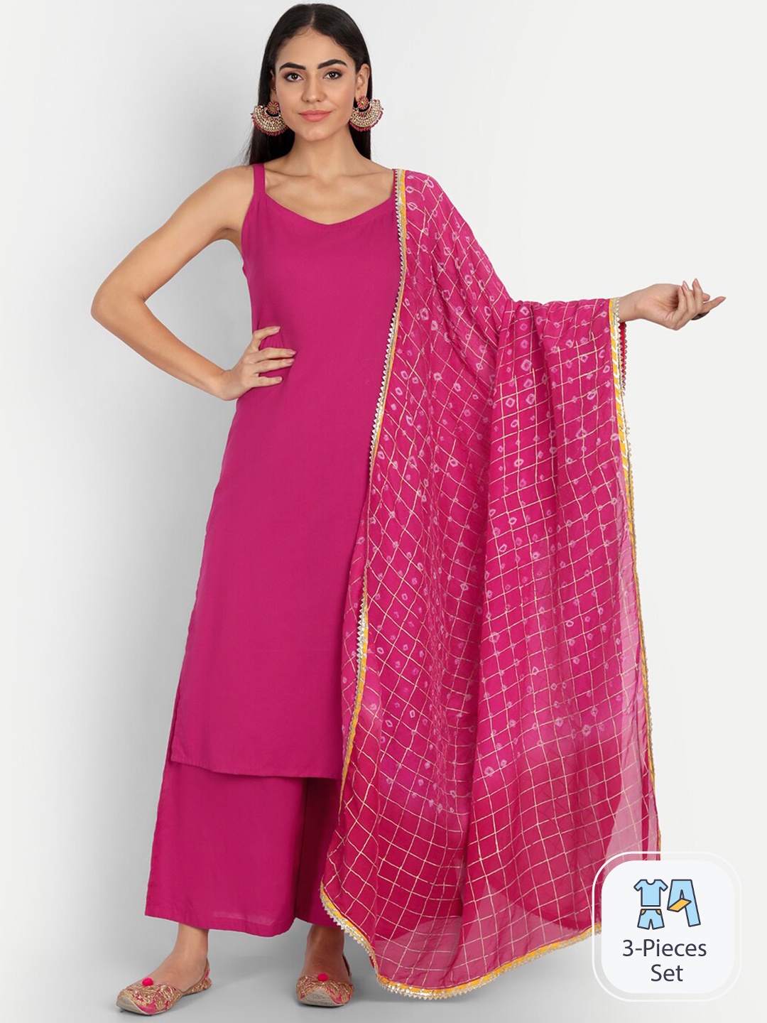 

INDOKASH Regular Pure Cotton Kurta with Palazzos & Dupatta, Pink