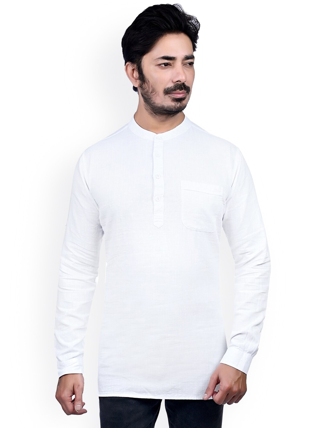

Authentics Mandarin Collar Cotton Kurta, White