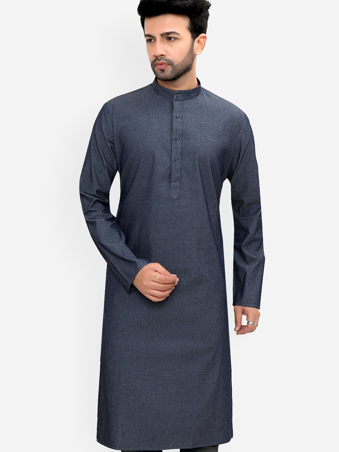 

Authentics Band Collar Denim Straight Kurta, Blue