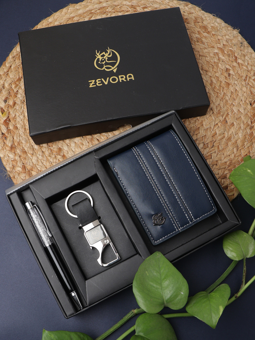 

ZEVORA Men Leather Accessory Gift Set, Blue