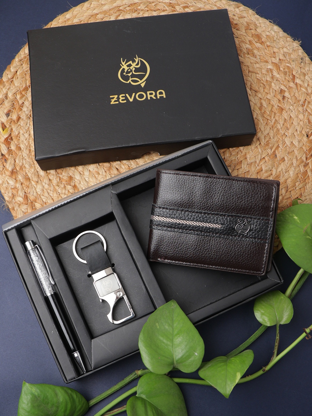 

ZEVORA Men Leather Accessory Gift Set, Brown