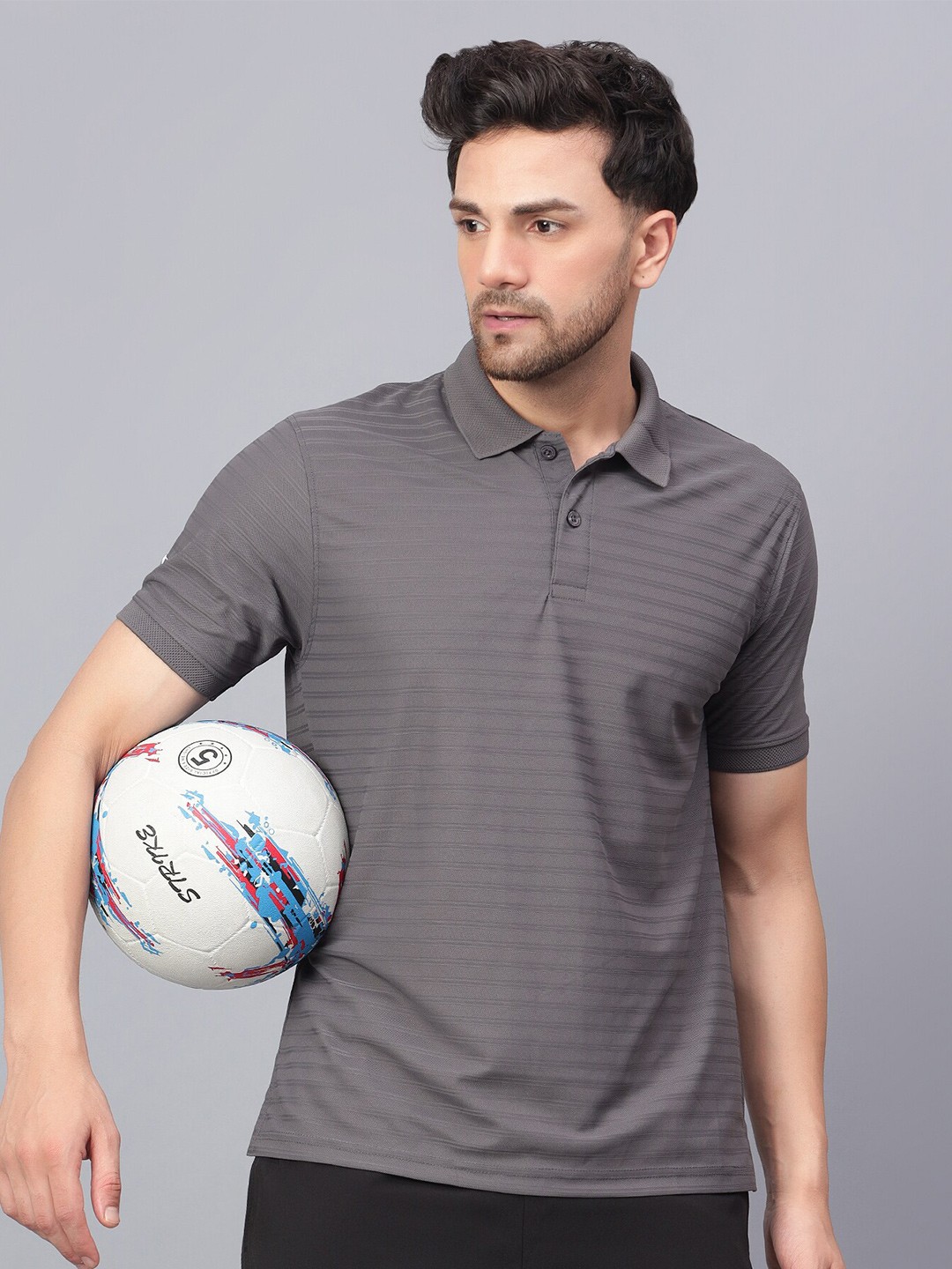 

Shiv Naresh Striped Polo Collar Rapid-Dry Sports T-shirt, Grey