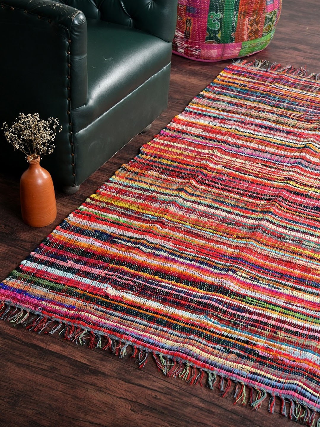 

HOMEMONDE Red & Pink Striped Reversible Carpet