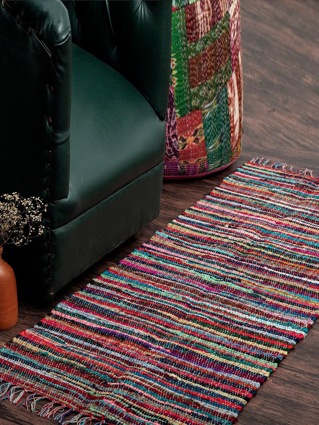 

HOMEMONDE Red & Pink Striped Reversible Floor Runner