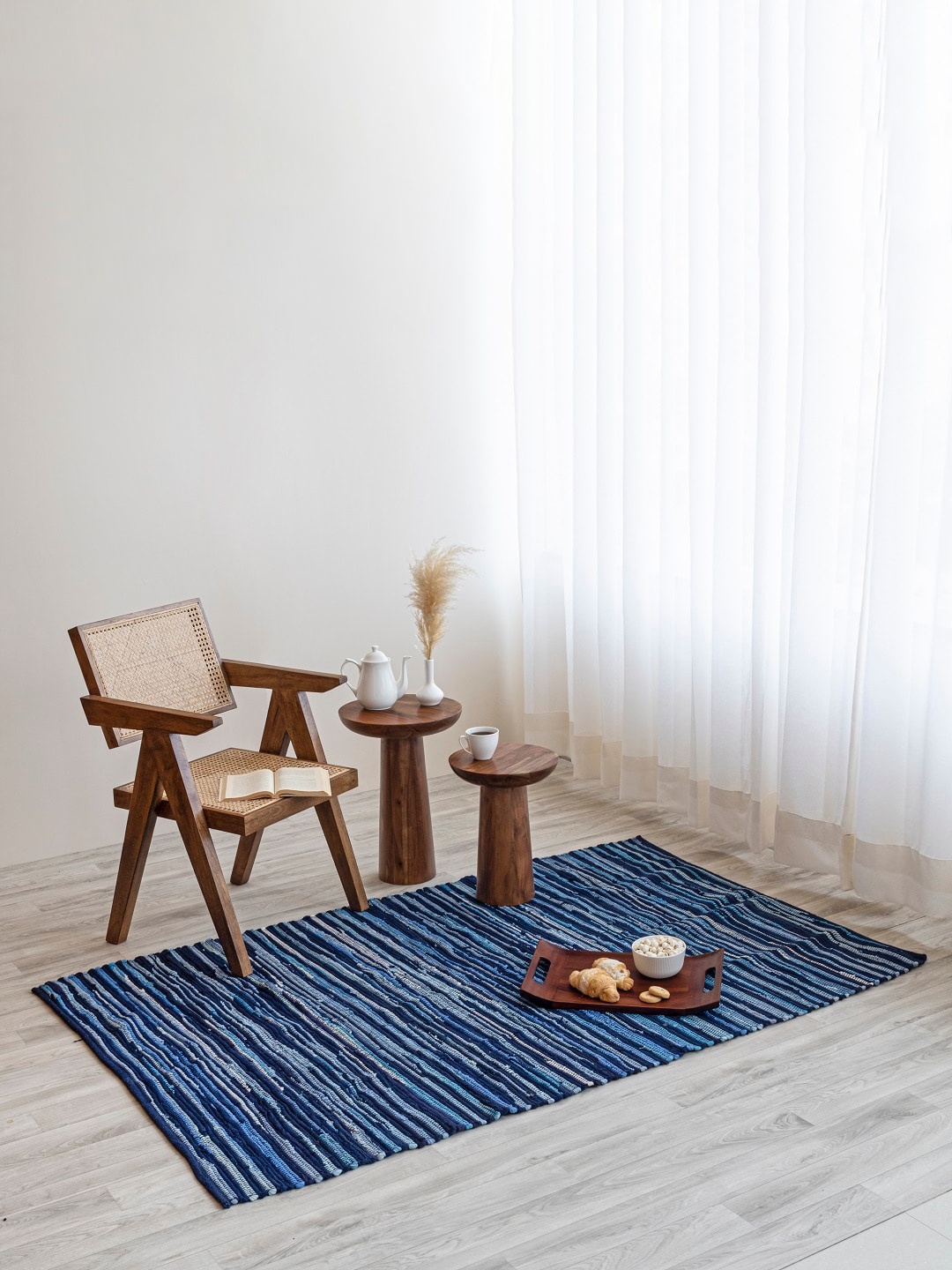 

HOMEMONDE Blue Striped Reversible Carpet