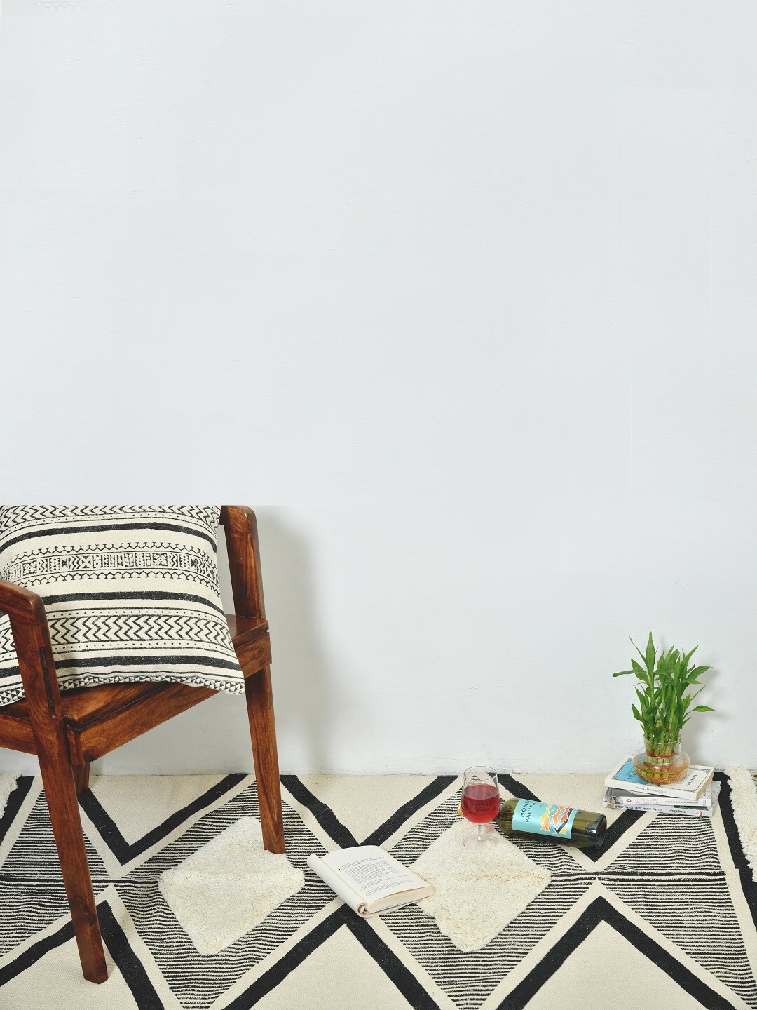 

HOMEMONDE Beige & Black Printed Reversible Carpet