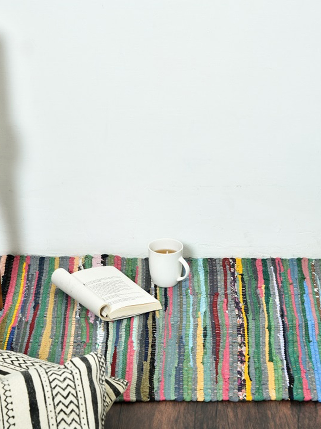 

HOMEMONDE Blue & Green Striped Reversible Floor Runner