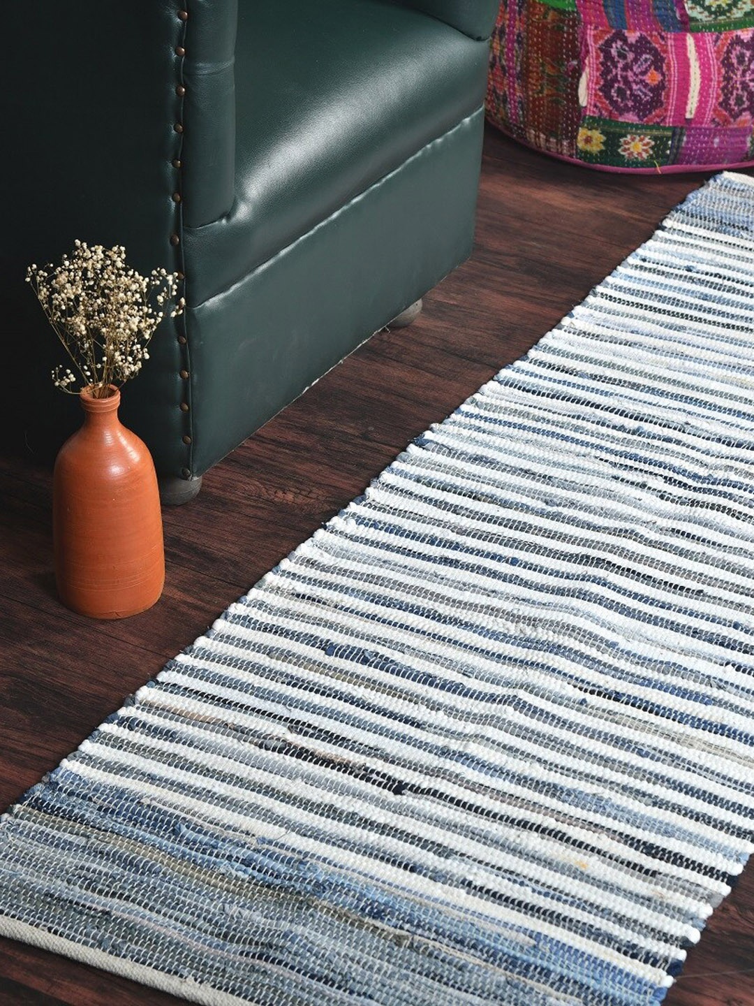 

HOMEMONDE Blue & White Striped Reversible Runner
