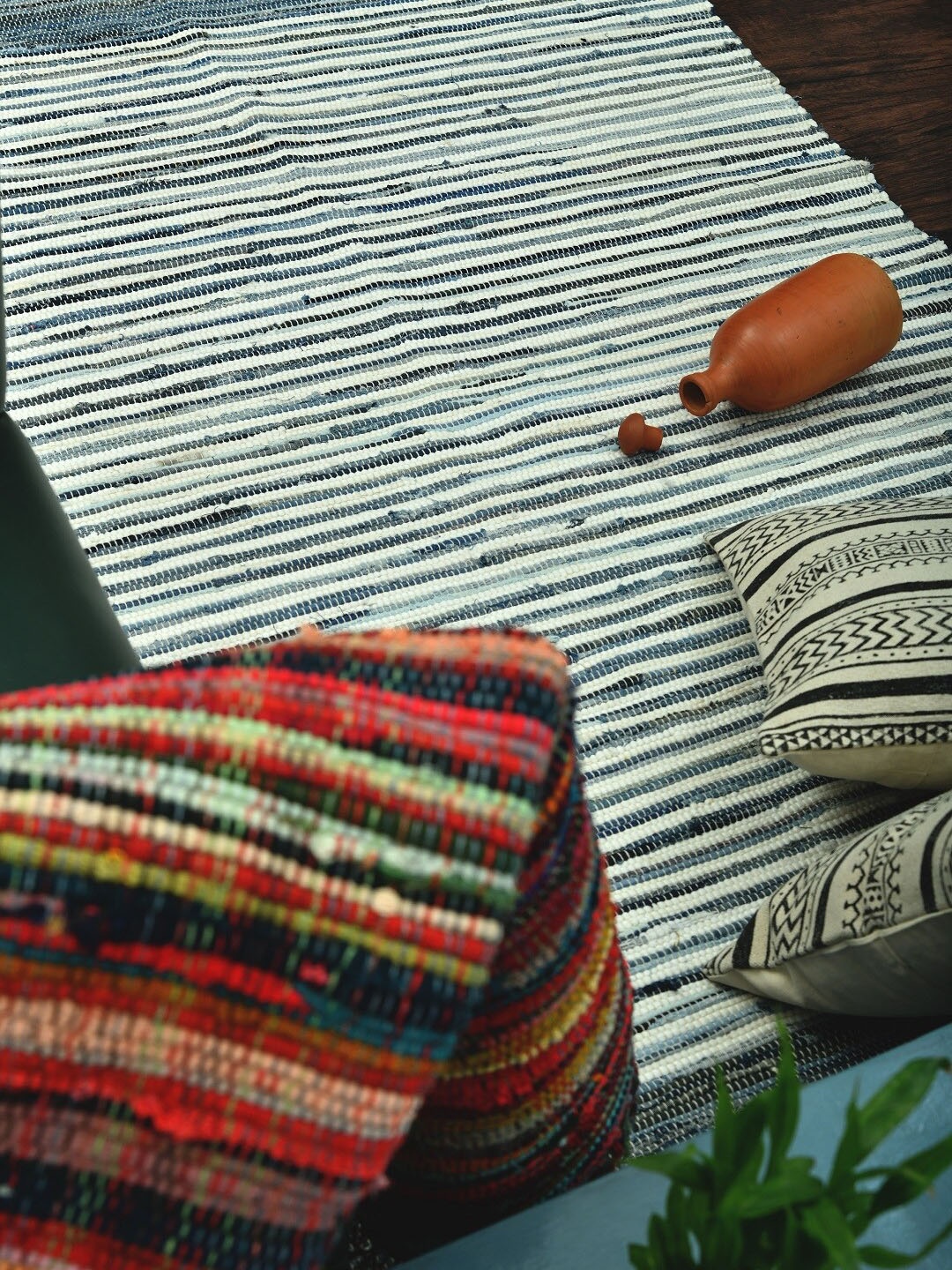 

HOMEMONDE Blue & White Striped Reversible Carpet