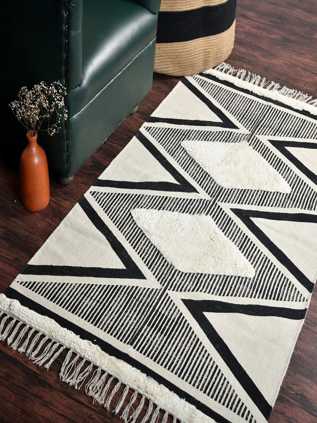 

HOMEMONDE Beige & Black Printed Reversible Carpet