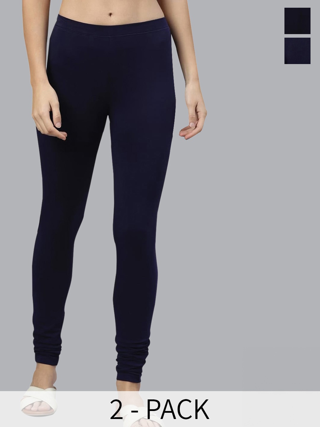 

Kryptic Pack Of 2 Stretchable Churidar-length Leggings, Navy blue