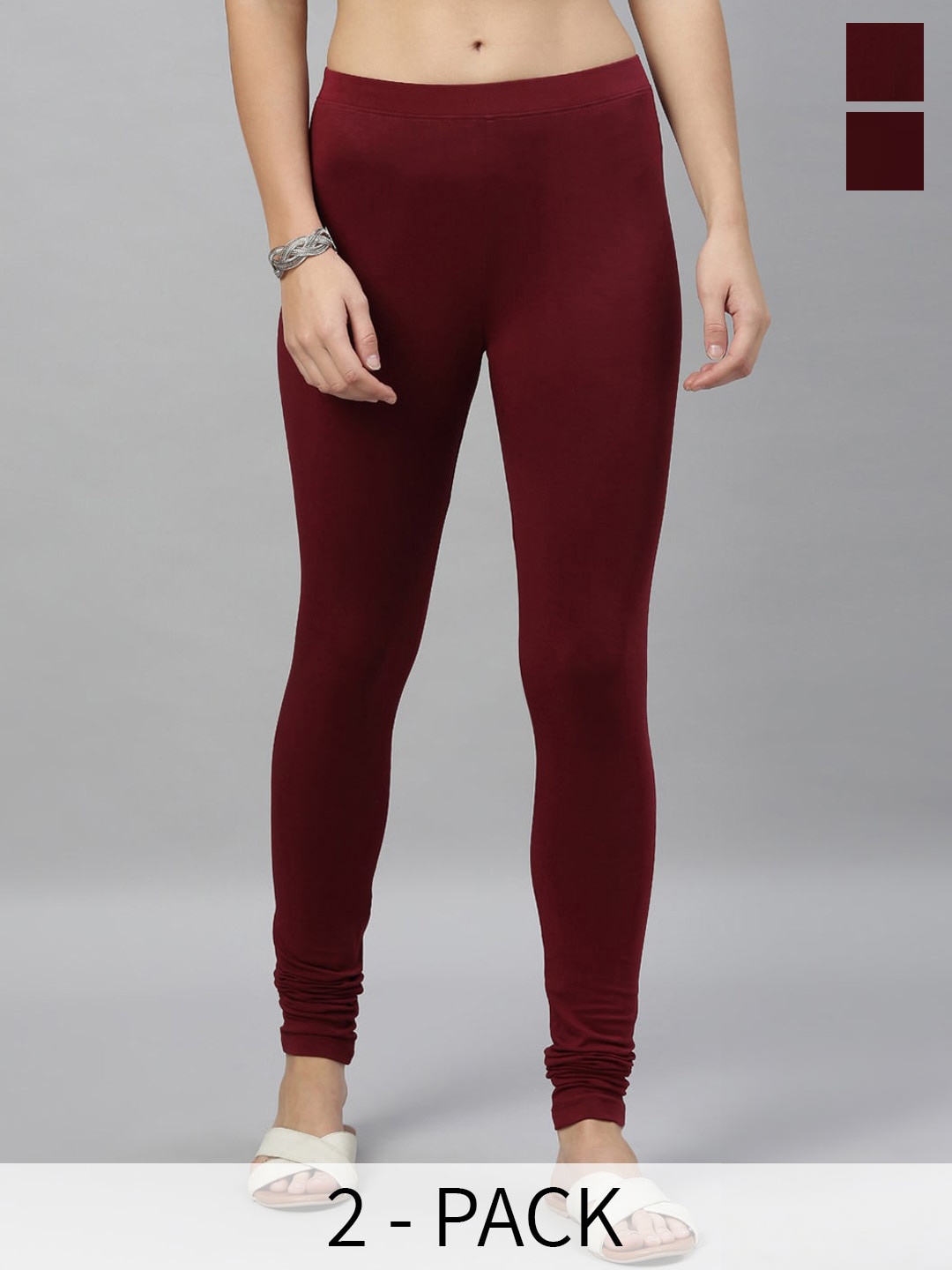 

Kryptic Pack Of 2 Stretchable Churidar-length Leggings, Maroon