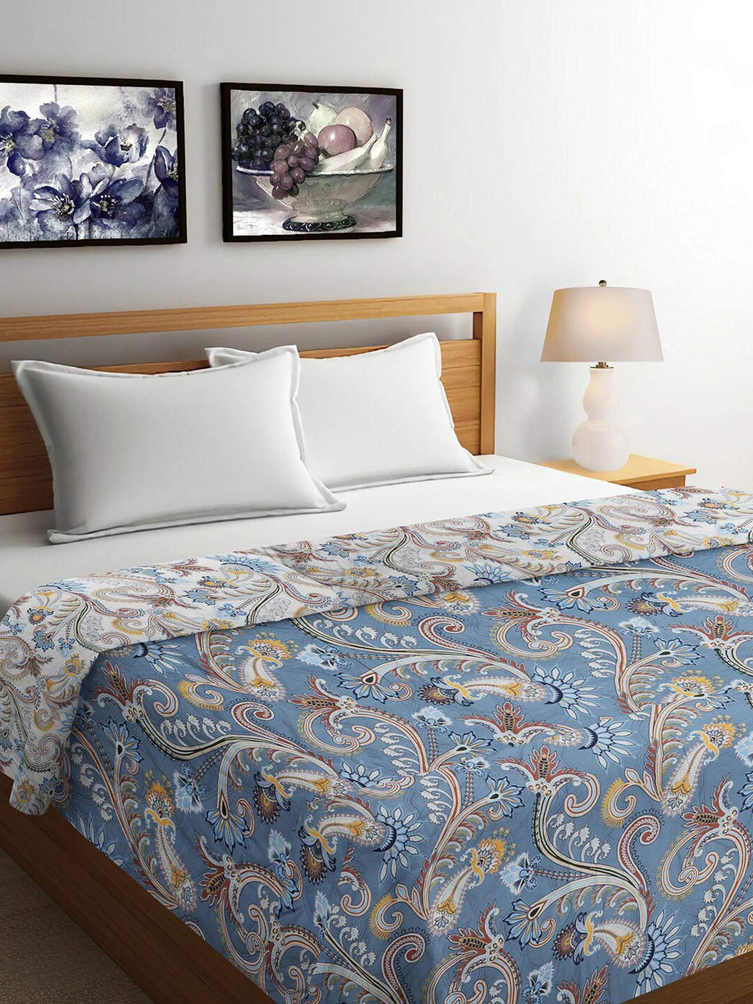 

FABINALIV Grey & White Floral Mild Winter 350 GSM Reversible Double Bed Comforter