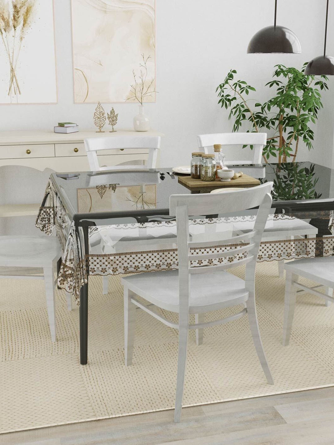 

Dakshya Industries Transparent & Gold Toned 6-Seater Table Cover