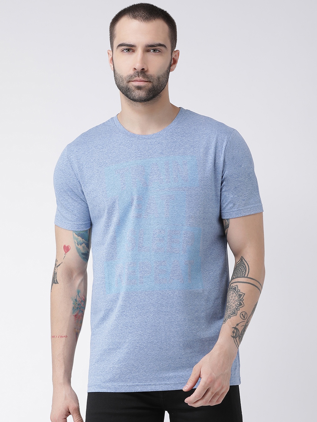 

Rex Straut Jeans Men Blue Printed Round Neck T-shirt