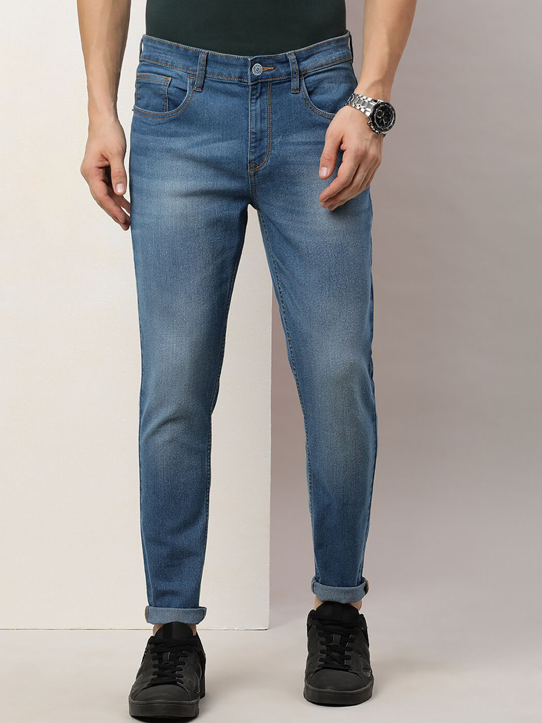 

Old Grey Men Slim Fit Heavy Fade Comfort Stretchable Jeans, Blue