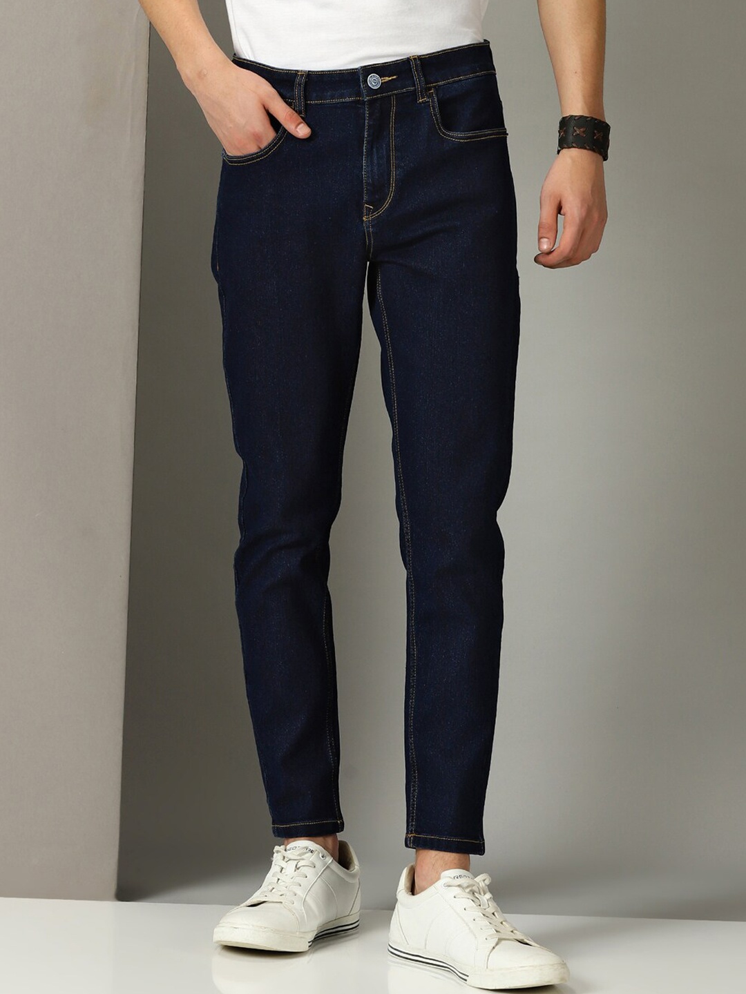 

Old Grey Men Slim Fit Mid-Rise Low Distress Stretchable Jeans, Blue