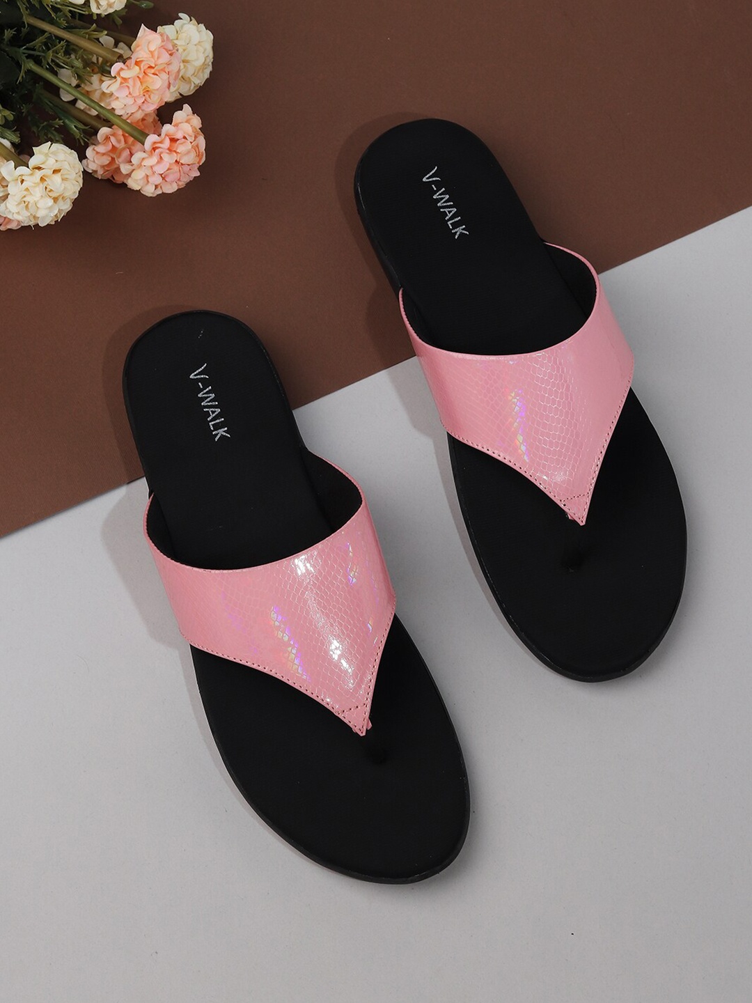 

V-WALK Textured Open Toe Flats, Pink