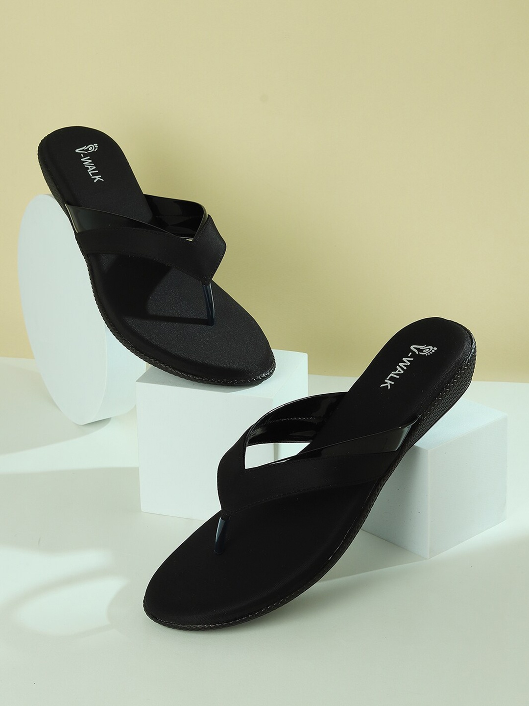 

V-WALK No Back Strap Open Toe Flats, Black