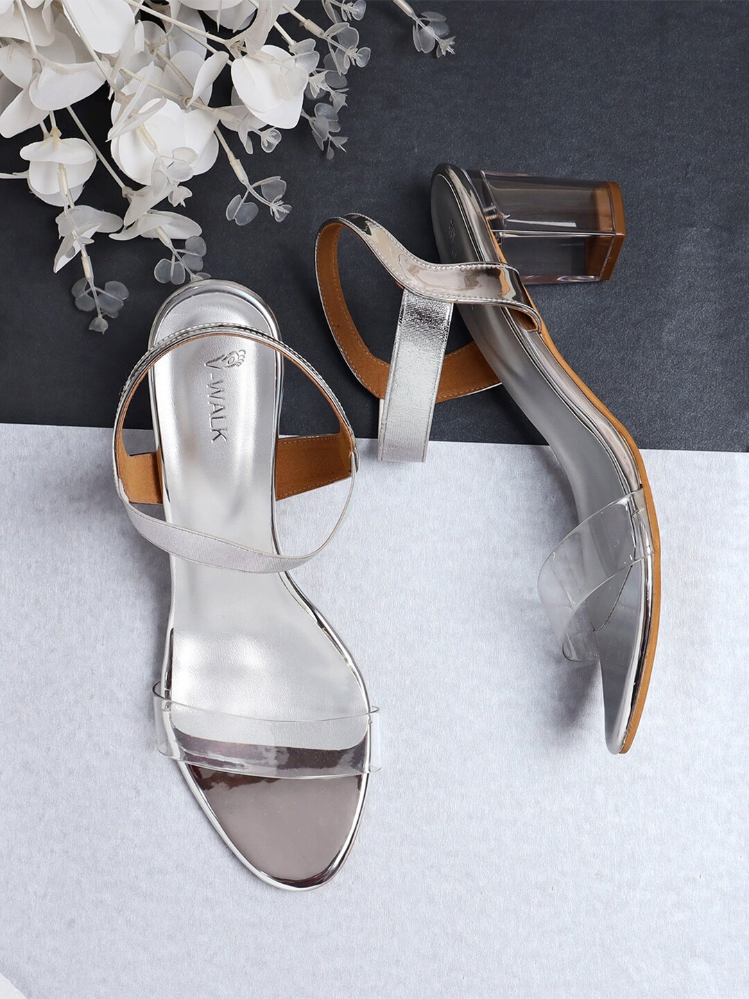 

V-WALK Party High-Top Block Heels Sandals, Grey