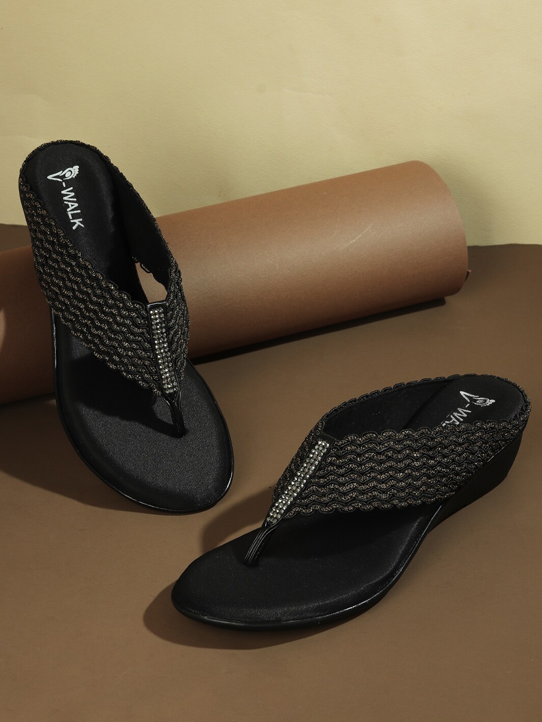 

V-WALK Embellished Comfort Heels, Black
