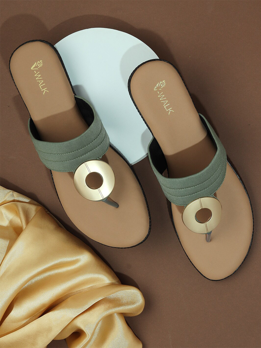 

V-WALK Embellished Open Toe Flats, Sea green