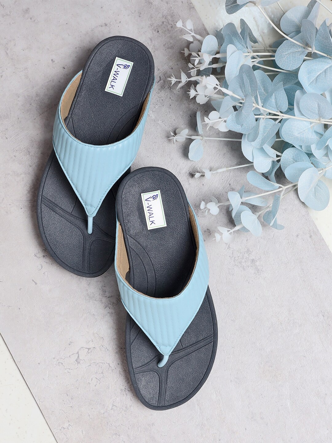 

V-WALK Textured Open Toe Flats, Blue