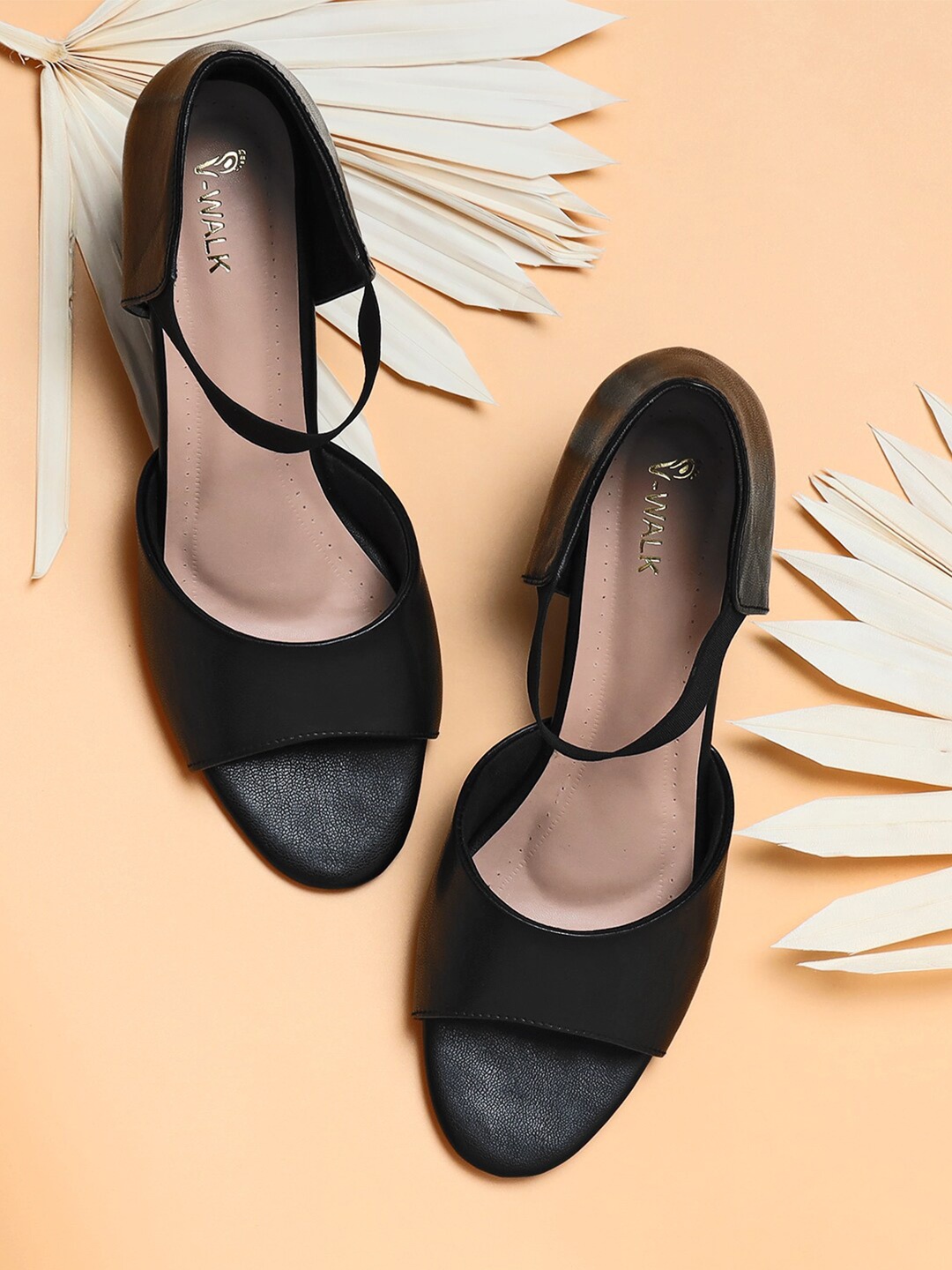 

V-WALK Open Toe Block Heels, Black
