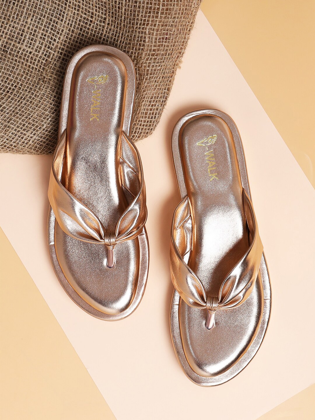 

V-WALK Knotted Open Toe Flats, Champagne