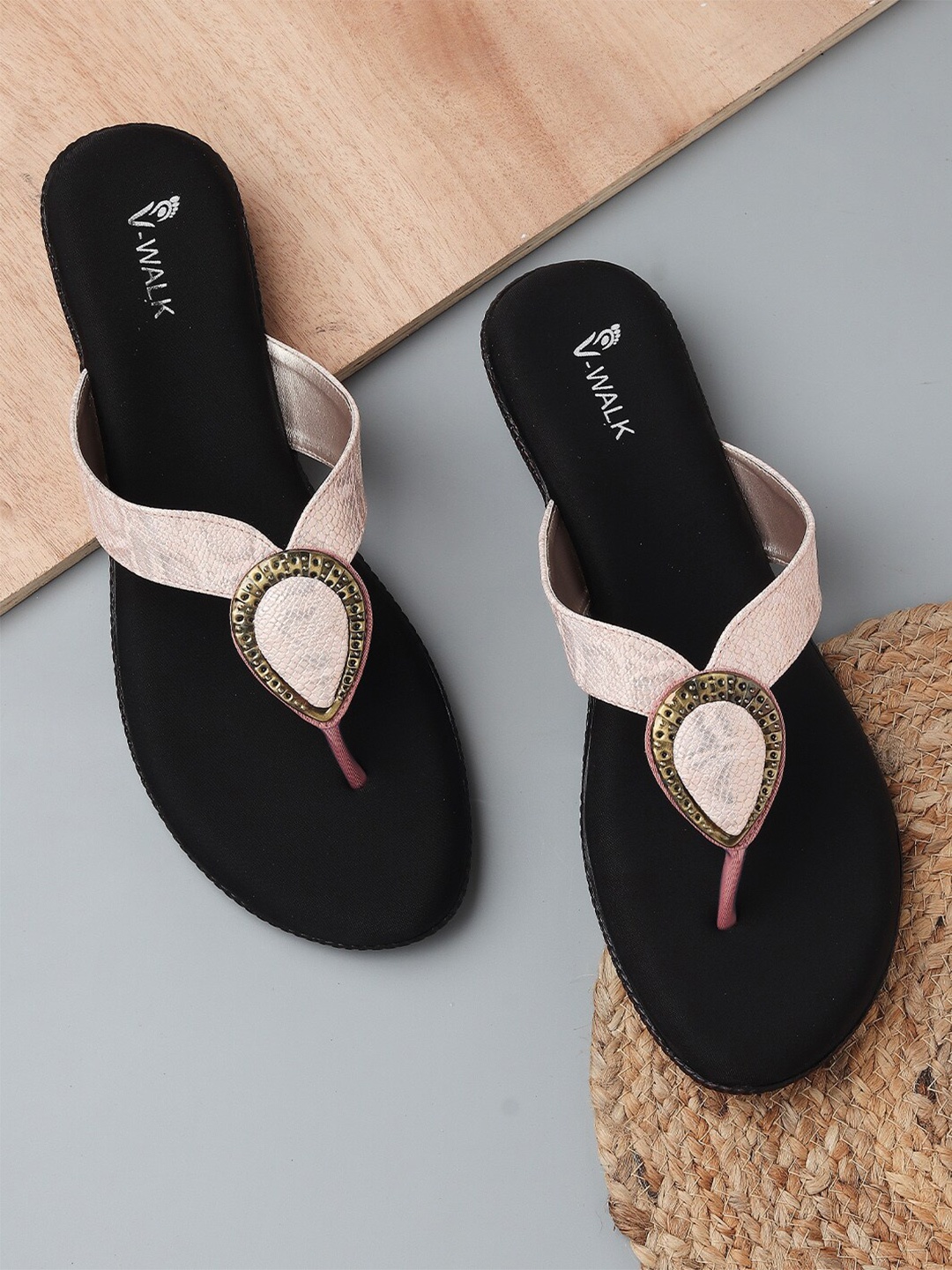 

V-WALK Embellished Open Toe Flats, Peach