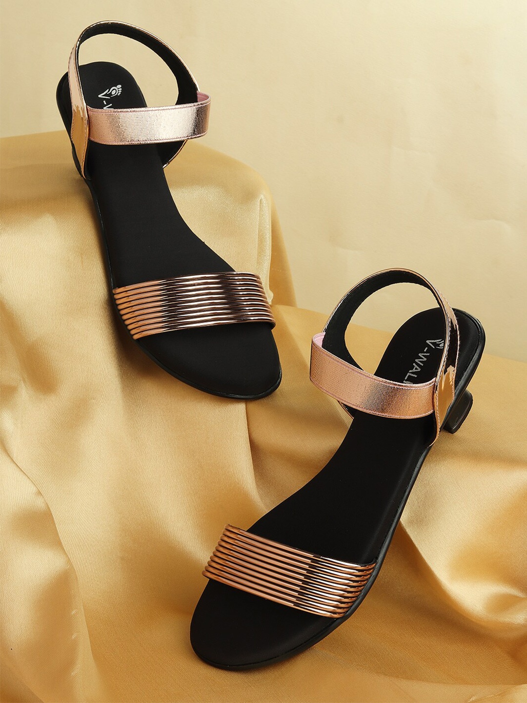 

V-WALK Striped Party Kitten Sandals, Rose gold