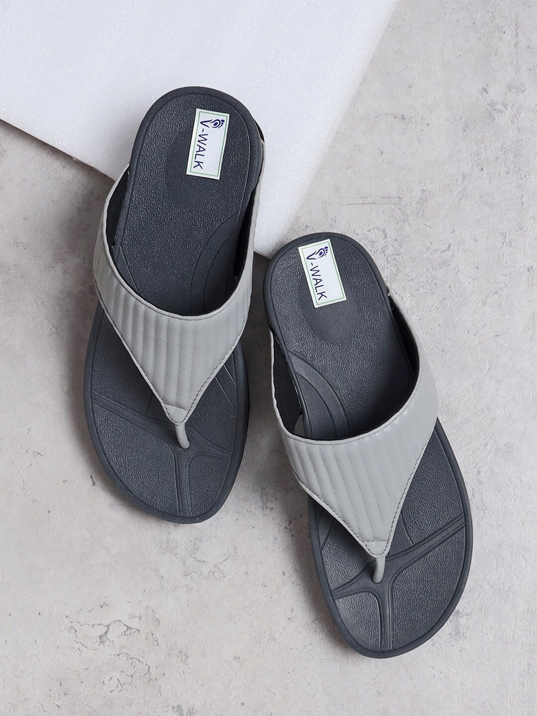

V-WALK Textured Open Toe Flats, Grey