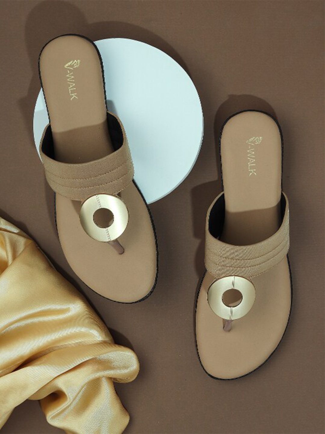 

V-WALK Embellished Open Toe Flats, Brown