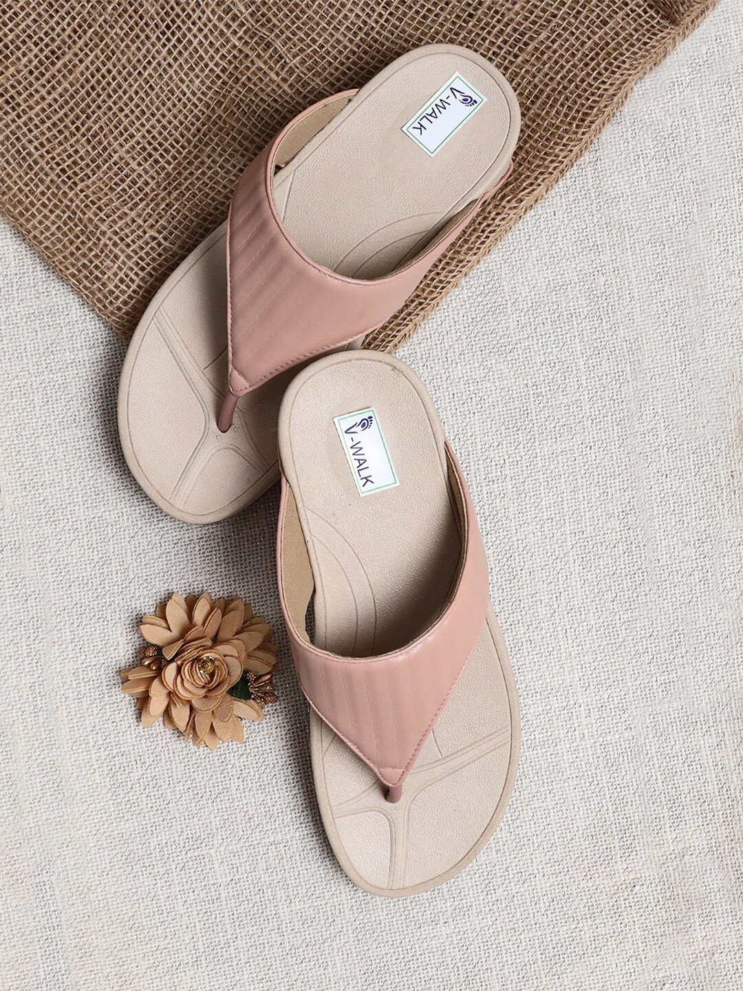 

V-WALK Textured Open Toe Flats, Pink