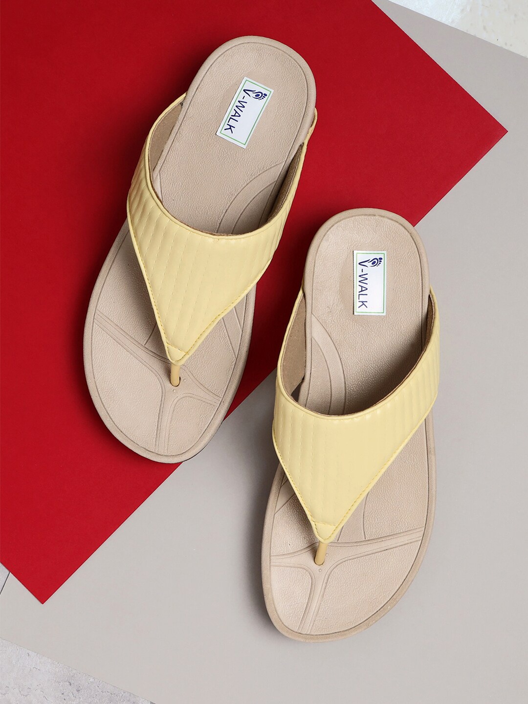 

V-WALK Textured Open Toe Flats, Yellow