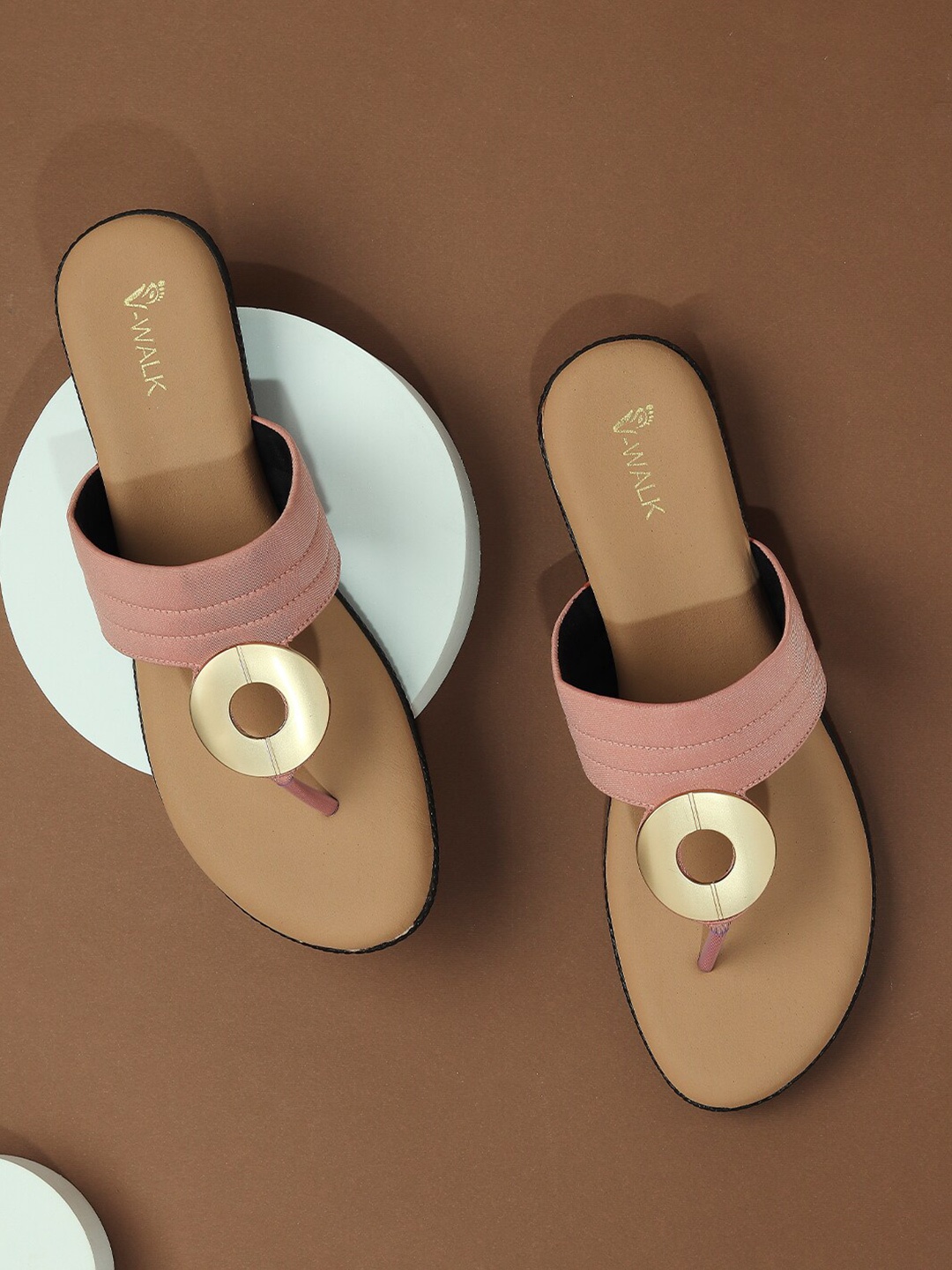 

V-WALK Embellished Open Toe Flats, Peach
