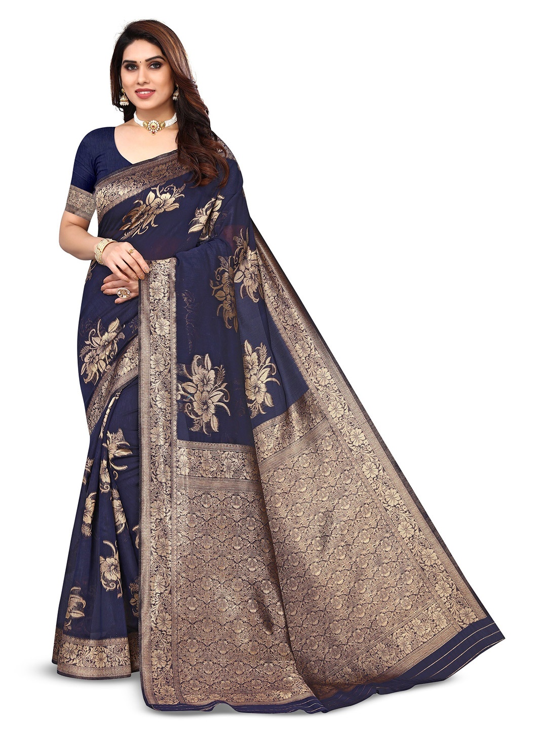 

Varanga Woven Design Zari Art Silk Banarasi Saree, Navy blue