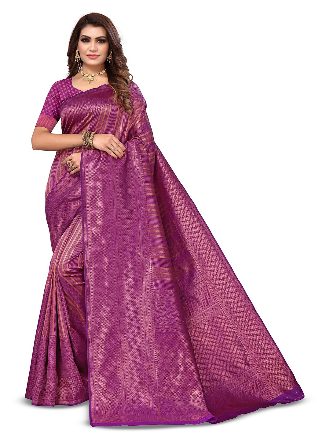 

Varanga Ethnic Motifs Woven Design Zari Art Silk Banarasi Saree, Violet