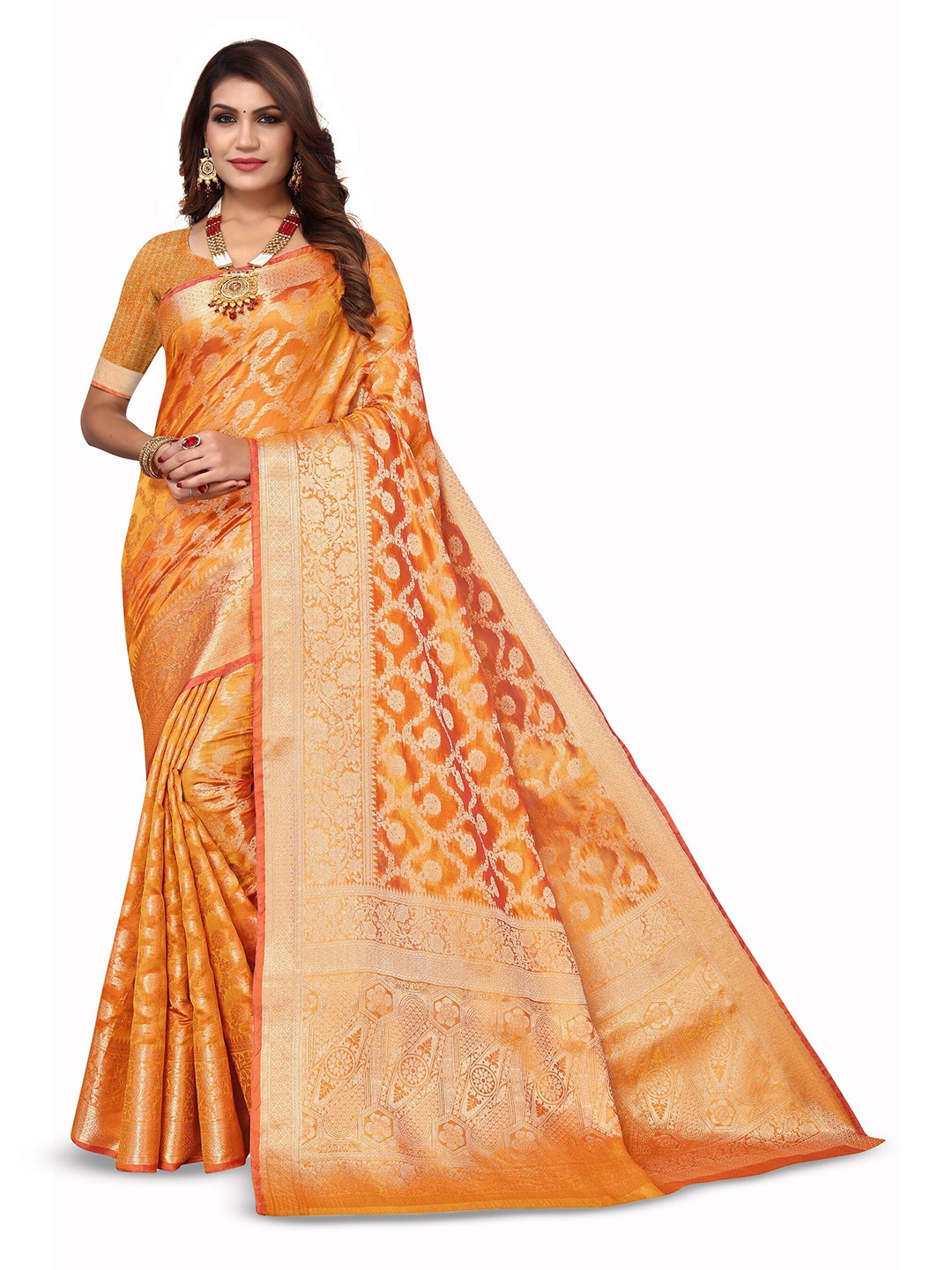 

Varanga Ethnic Motifs Woven Design Zari Banarasi Saree, Mustard
