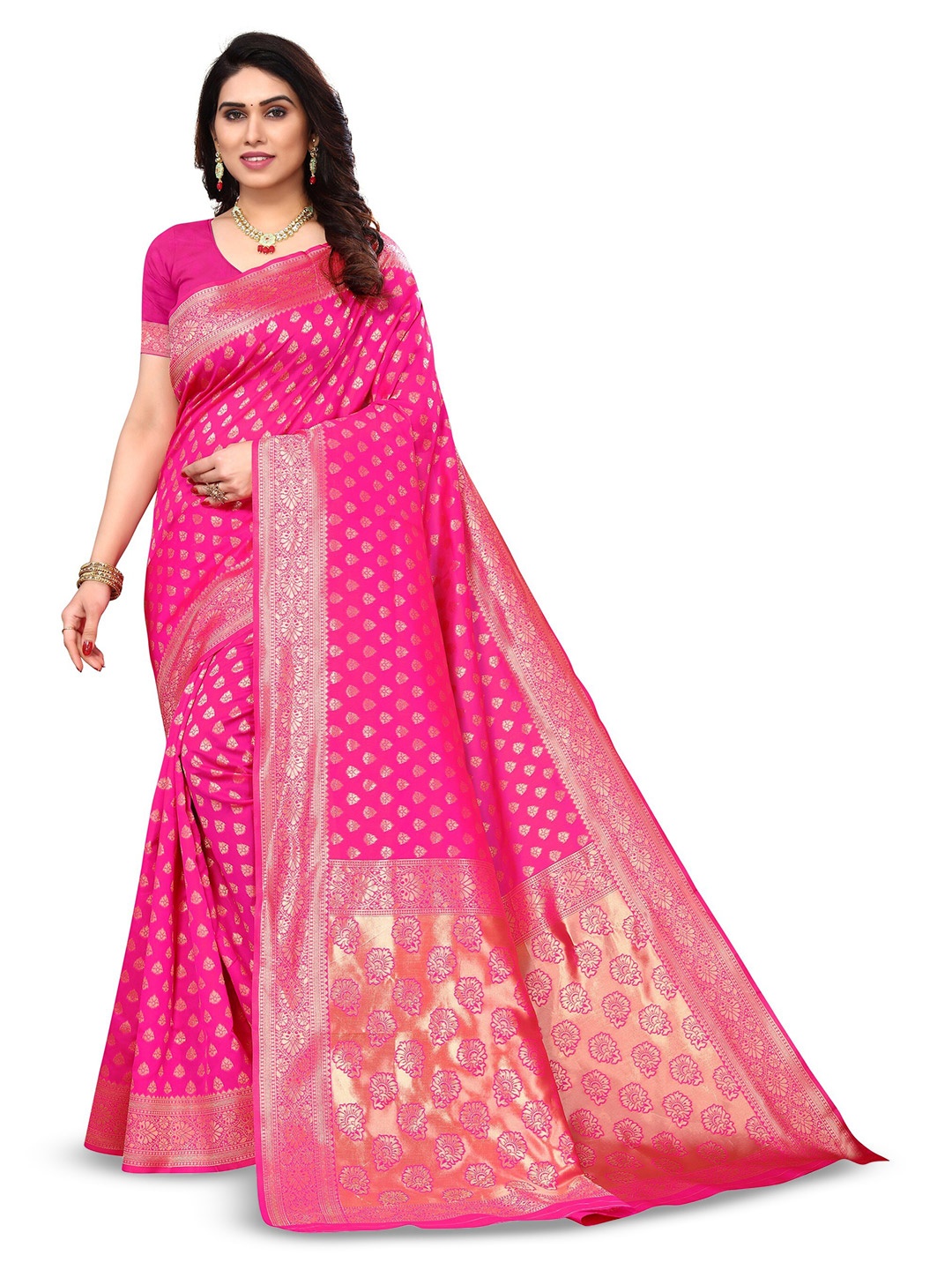 

Varanga Ethnic Motifs Woven Design Zari Banarasi Saree, Fuchsia