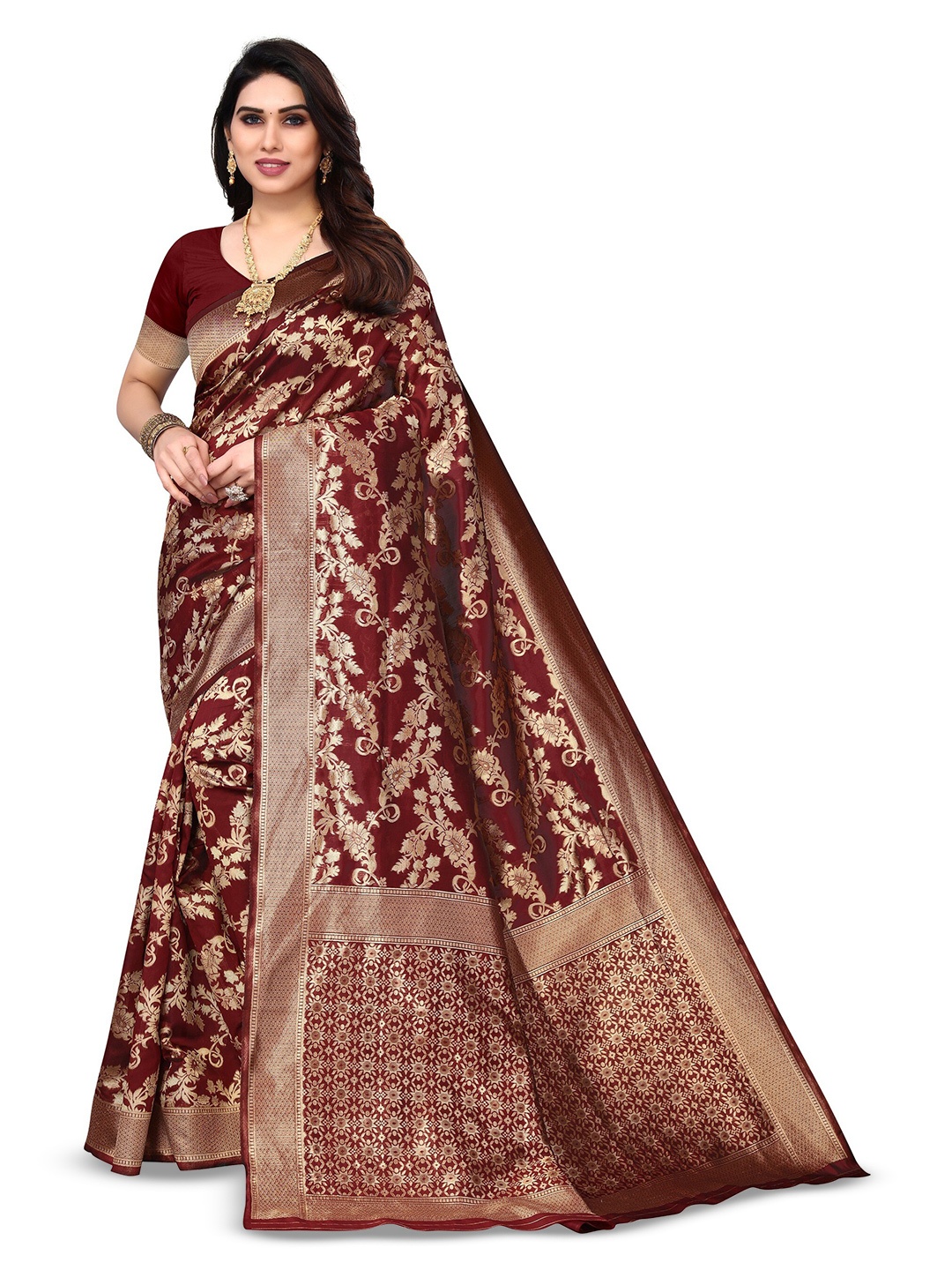 

Varanga Floral Woven Design Zari Banarasi Saree, Maroon